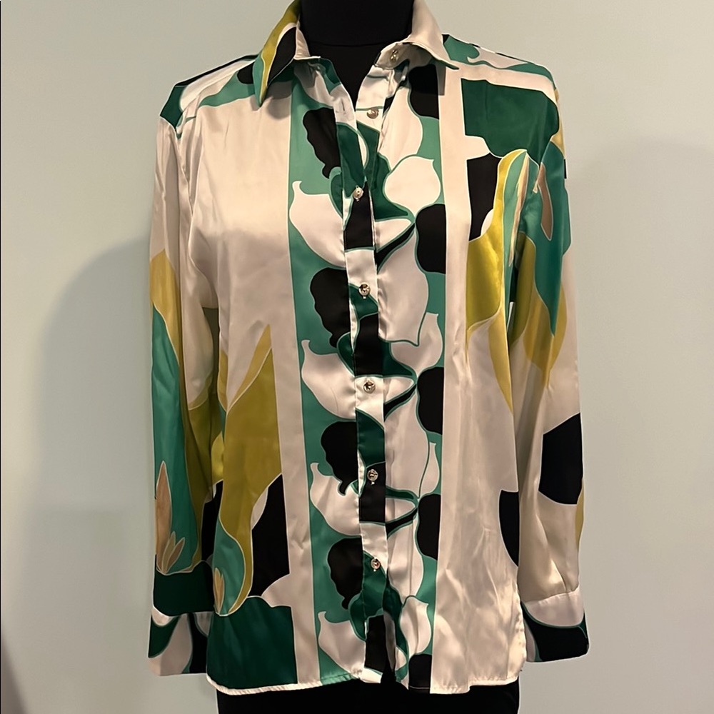 Colorful Floral Button-Up Blouse